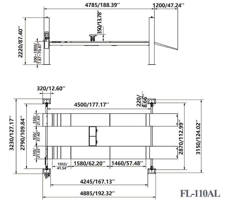 Fortisky FL-110AL 11,000 lb 4-Post Alignment Lift with 7,000 lb Rolling Jack